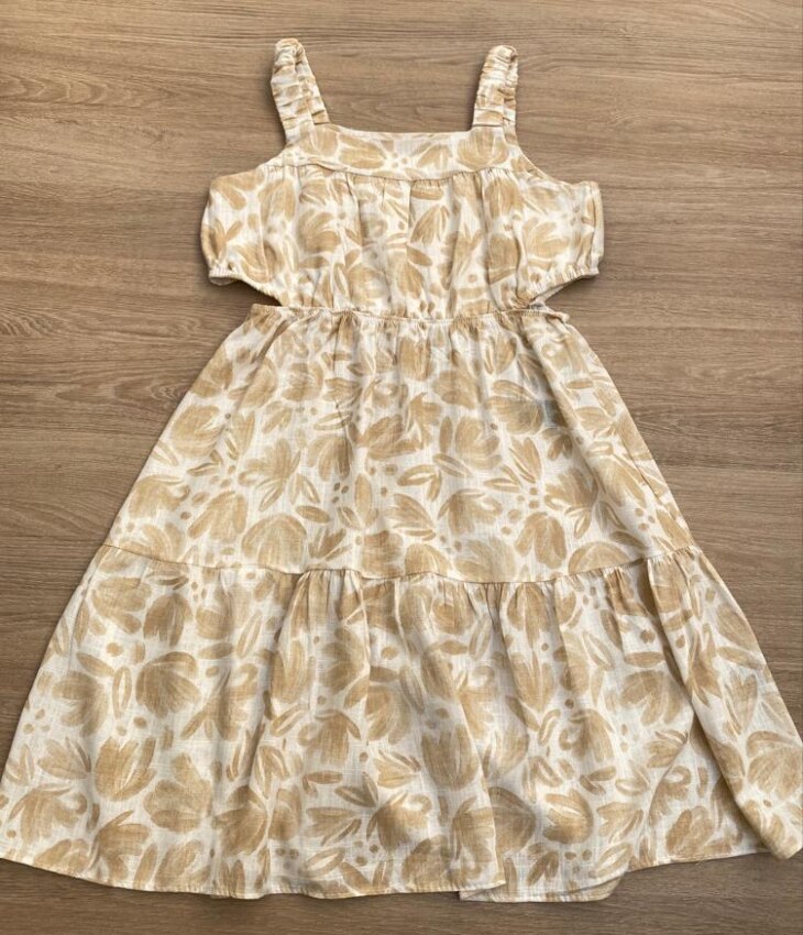 fernandaramoskids com br Vestido Infantil Feminino com Abertura Estampado Bege2