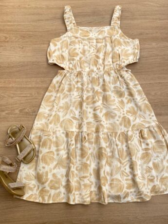 Vestido Infantil Feminino com Abertura Estampado Bege Fernanda Ramos Kids