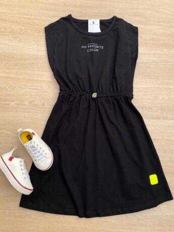 Vestido Infantil Feminino Manga Muscle My Favorite Preto Fernanda Ramos Kids