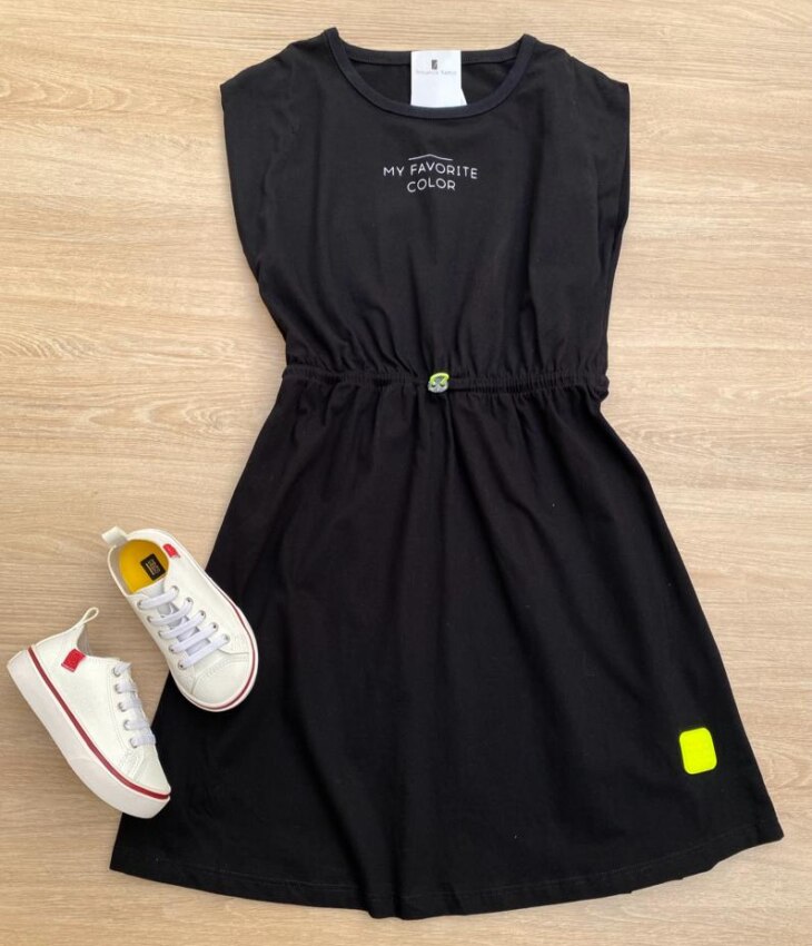 Vestido Infantil Feminino Manga Muscle My Favorite Preto Fernanda Ramos Kids