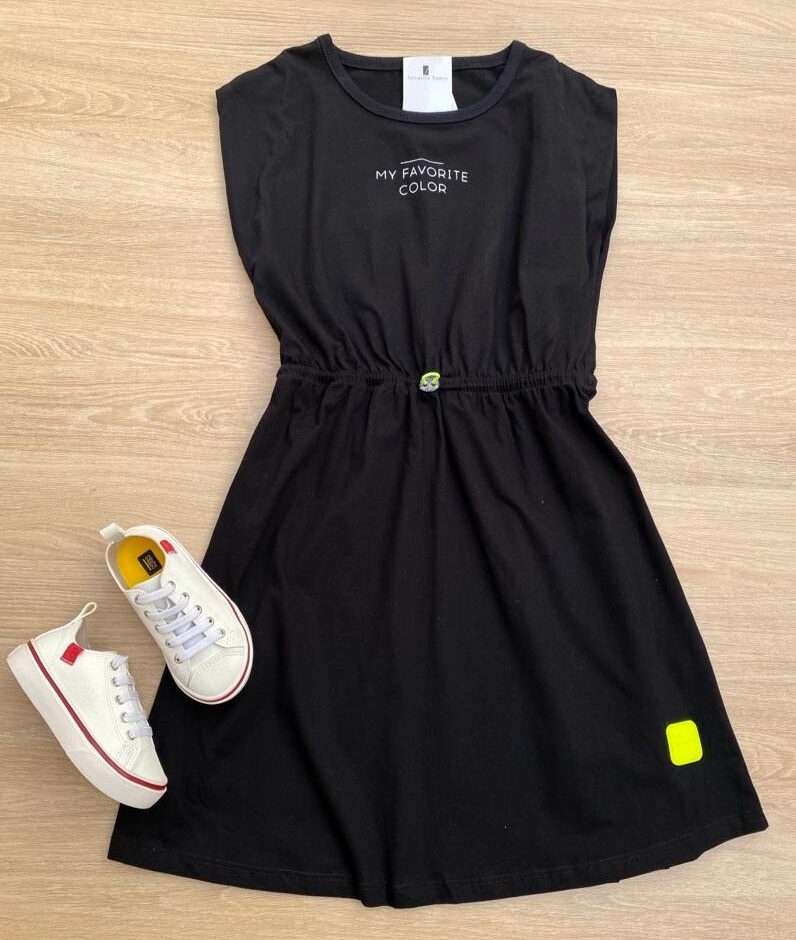 Vestido Infantil Feminino Manga Muscle My Favorite Preto Fernanda Ramos Kids
