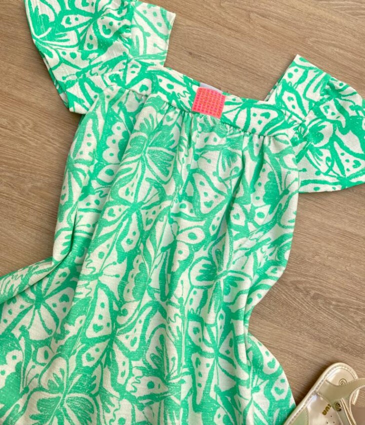 fernandaramoskids com br Vestido Infantil Feminino Manga Princesa Estampado de Borboletas Verde1