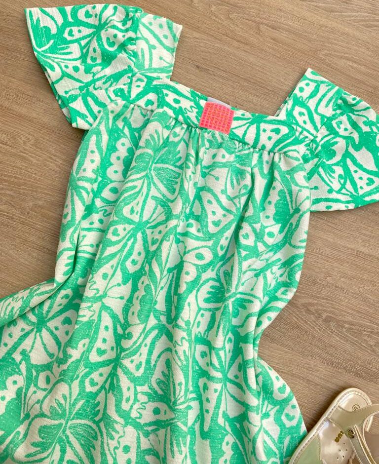 fernandaramoskids com br Vestido Infantil Feminino Manga Princesa Estampado de Borboletas Verde1