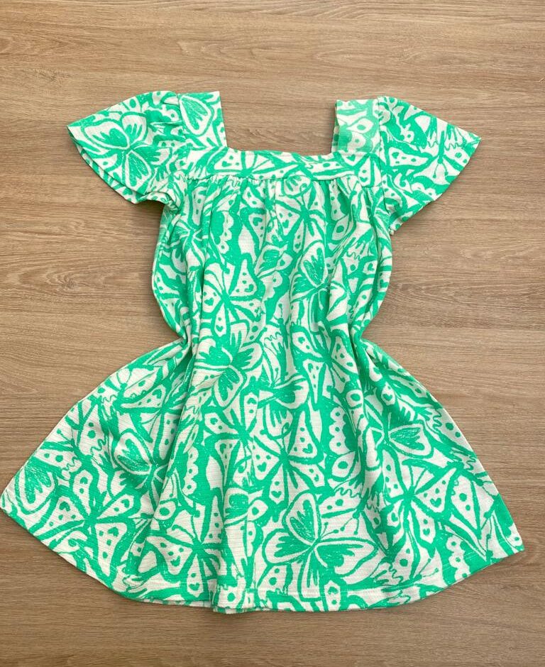 fernandaramoskids com br Vestido Infantil Feminino Manga Princesa Estampado de Borboletas Verde2