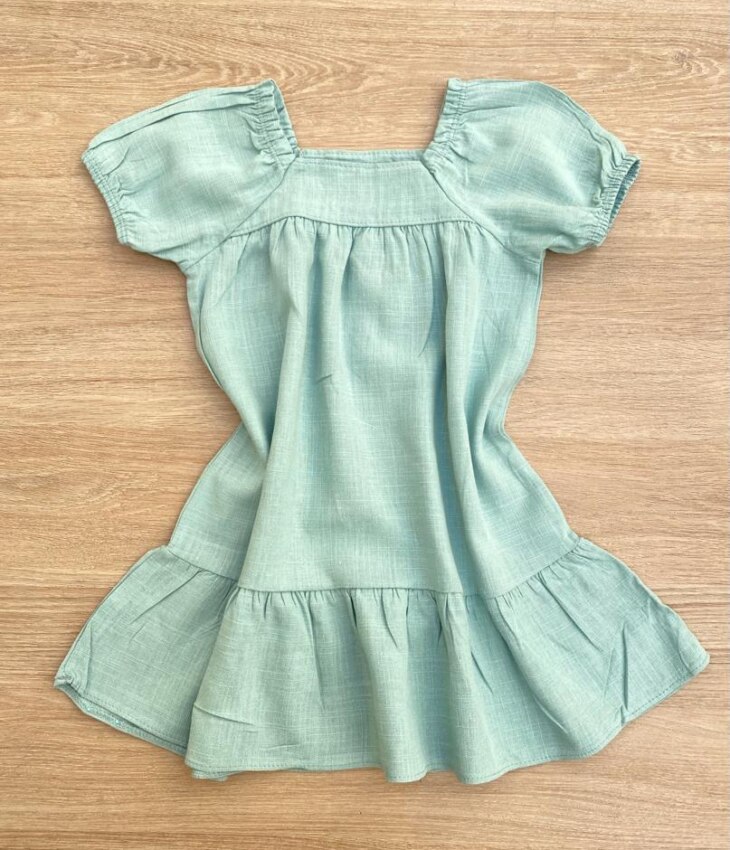 fernandaramoskids com br Vestido Infantil Feminino Verde Água com Manga Princesa e Detalhe de Flor2