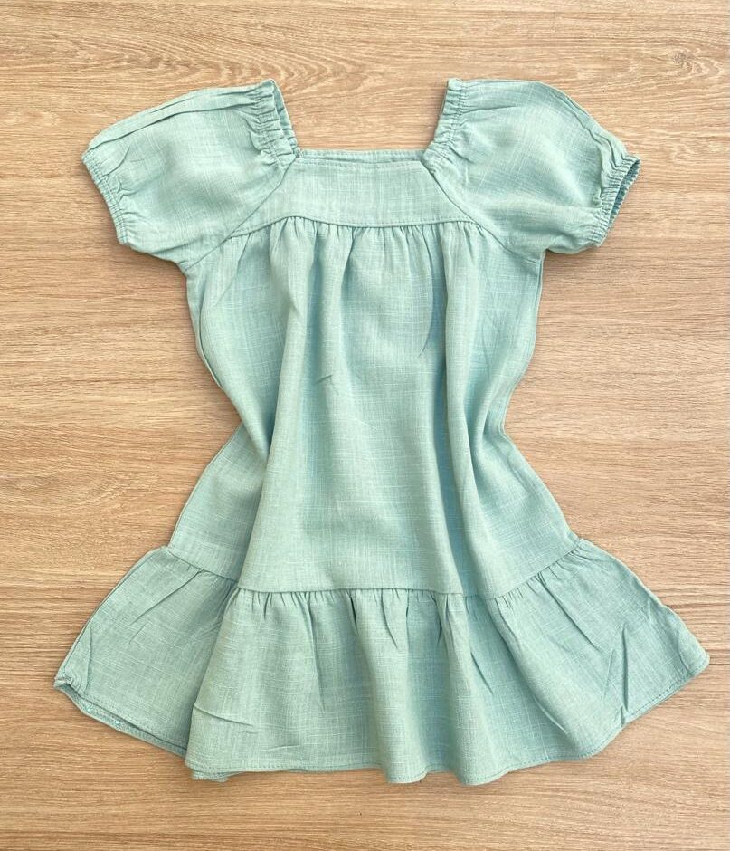 fernandaramoskids com br Vestido Infantil Feminino Verde Água com Manga Princesa e Detalhe de Flor2