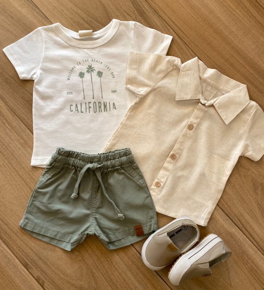 fernandaramoskids com br Conjunto Infantil Masculino Camisa, Camiseta e Bermuda Verde Oliva1