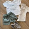 Conjunto Infantil Masculino Camisa, Camiseta e Bermuda Verde Oliva Fernanda Ramos Kids