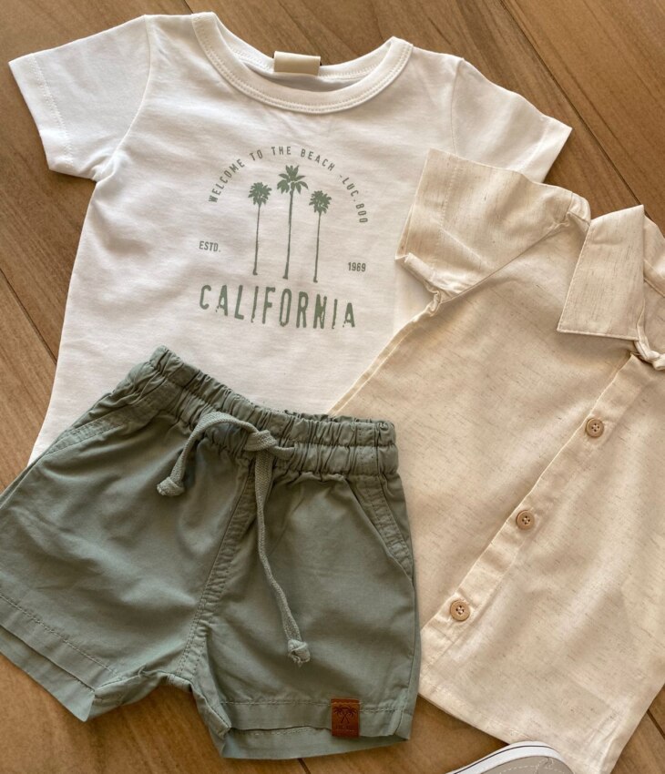 fernandaramoskids com br Conjunto Infantil Masculino Camisa, Camiseta e Bermuda Verde Oliva2