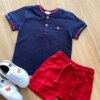 fernandaramoskids com br Conjunto Infantil Masculino Camiseta Azul Marinho e Bermuda Vermelha1