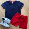 fernandaramoskids com br Conjunto Infantil Masculino Camiseta Azul Marinho e Bermuda Vermelha2