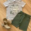 Conjunto Infantil Masculino Camiseta Summer e Bermuda Verde Militar Fernanda Ramos Store