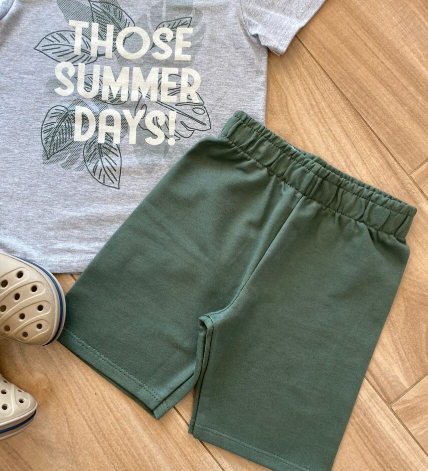 fernandaramoskids com br Conjunto Infantil Masculino Camiseta Summer e Bermuda Verde Militar2