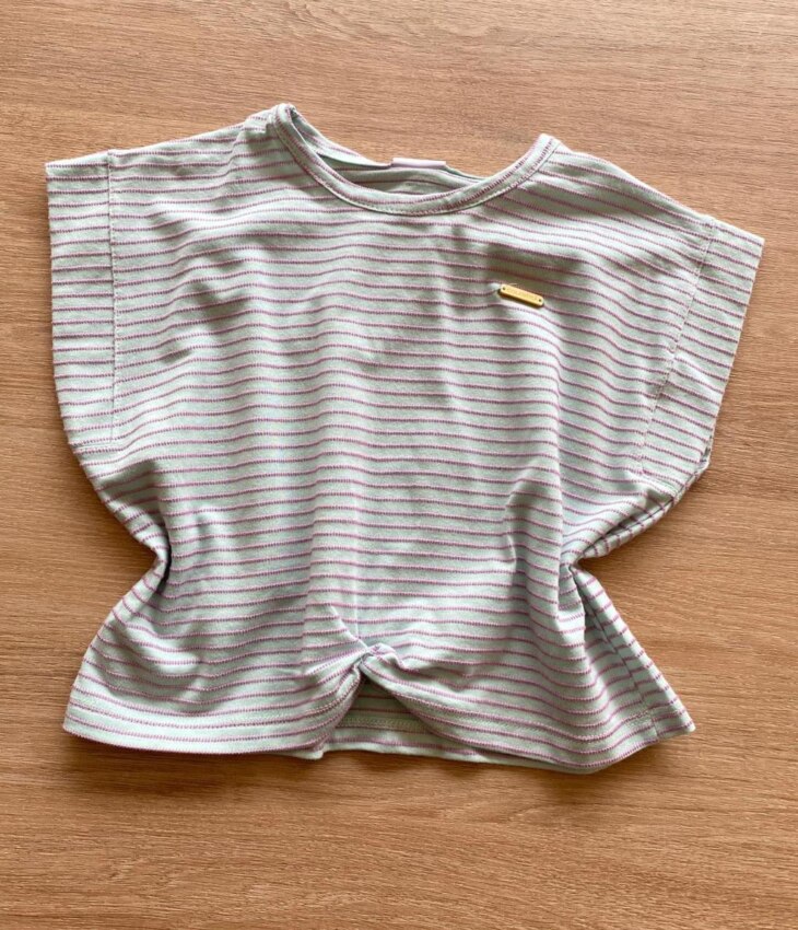 Blusa Feminina Infantil Verde Água Listrada de Lilás Fernanda Ramos Kids