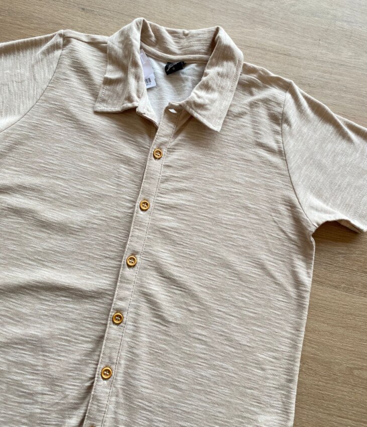 fernandaramosstore com br Camisa Masculina Juvenil Manga Curta Bege Mesclado1