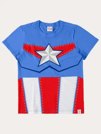 Camiseta Tradicional Infantil Masculina Azul Estampada Fernanda Ramos Kids