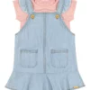 Conjunto Infantil Feminino Blusa Rosa e Salopete Jeans com Bolsos Fernanda Ramos Kids
