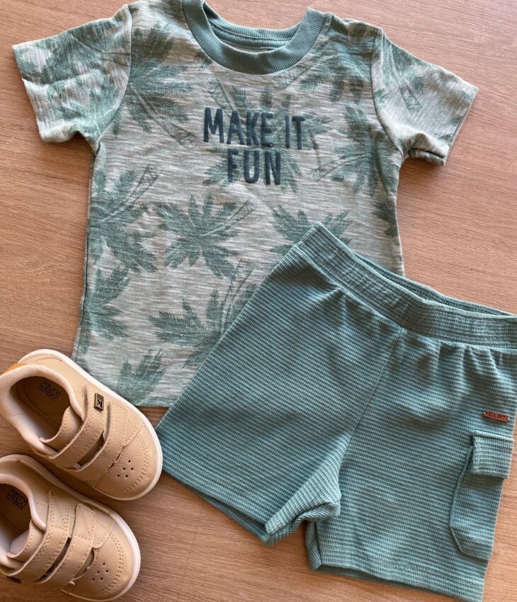 fernandaramoskids com br Conjunto Masculino Infantil Camiseta Estampada e Bermuda Verde1