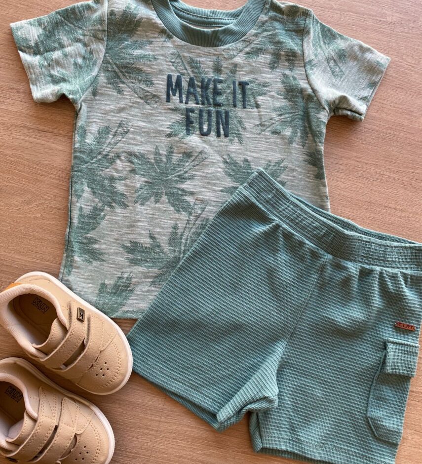 fernandaramoskids com br Conjunto Masculino Infantil Camiseta Estampada e Bermuda Verde1