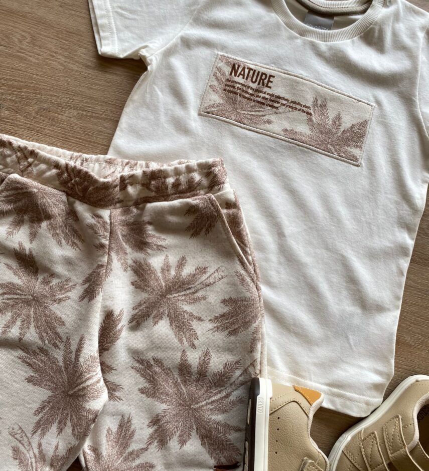 fernandaramosstore com br Conjunto Masculino Infantil Camiseta Off White e Bermuda Estampada1