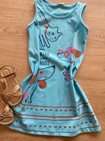 fernandaramoskids com br Vestido Infantil Feminino Evasê Azul Estampado1
