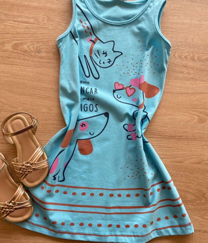fernandaramoskids com br Vestido Infantil Feminino Evasê Azul Estampado1