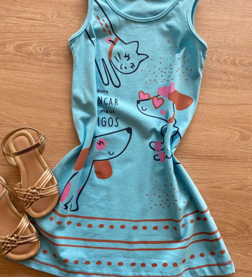 fernandaramoskids com br Vestido Infantil Feminino Evasê Azul Estampado1