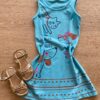 Vestido Infantil Feminino Evasê Azul Estampado Fernanda Ramos Kids