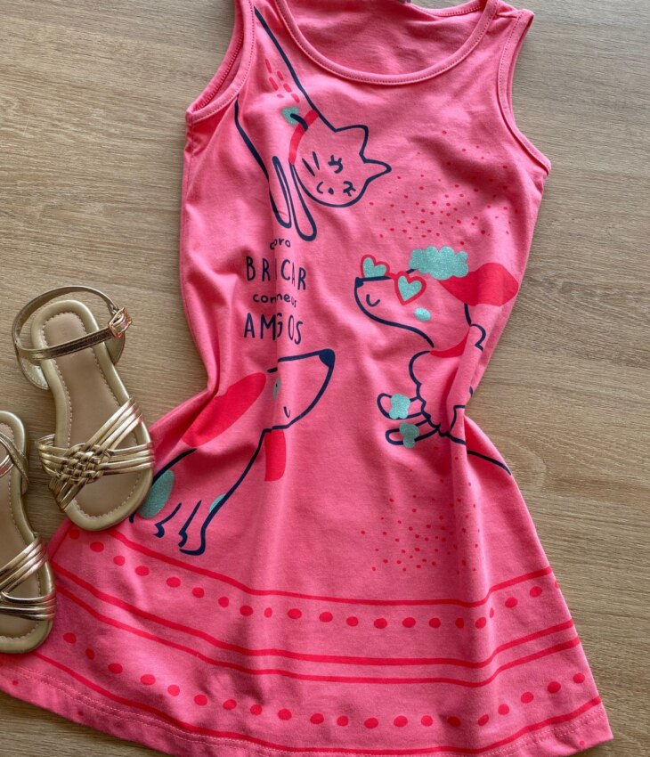 fernandaramoskids com br Vestido Infantil Feminino Evasê Rosa Estampado1