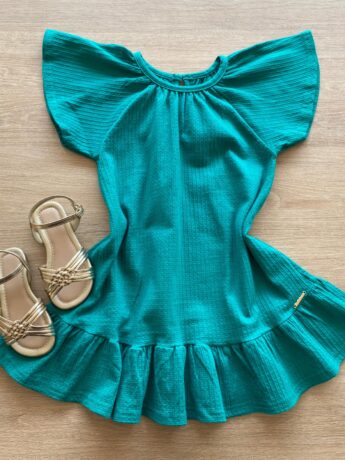 fernandaramoskids com br Vestido Infantil Feminino Manga Curta Verde Água1