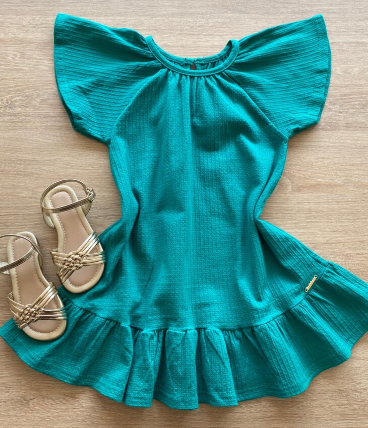 fernandaramoskids com br Vestido Infantil Feminino Manga Curta Verde Água1