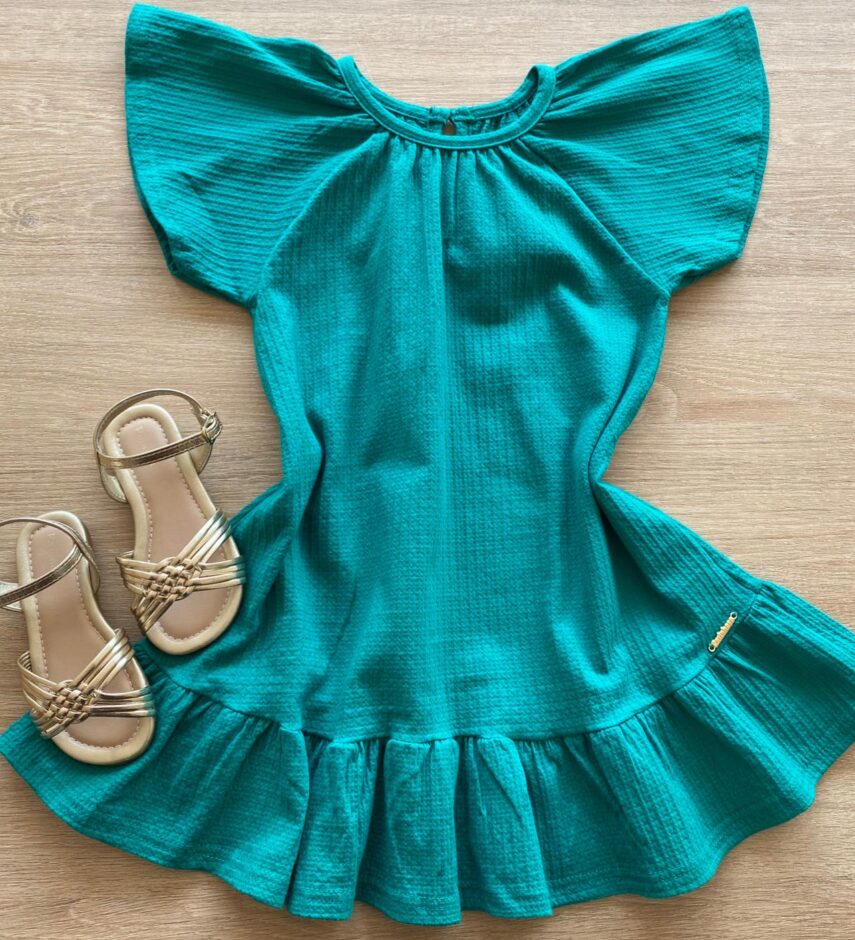 fernandaramoskids com br Vestido Infantil Feminino Manga Curta Verde Água1