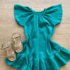 Vestido Infantil Feminino Manga Curta Verde Água Fernanda Ramos Kids