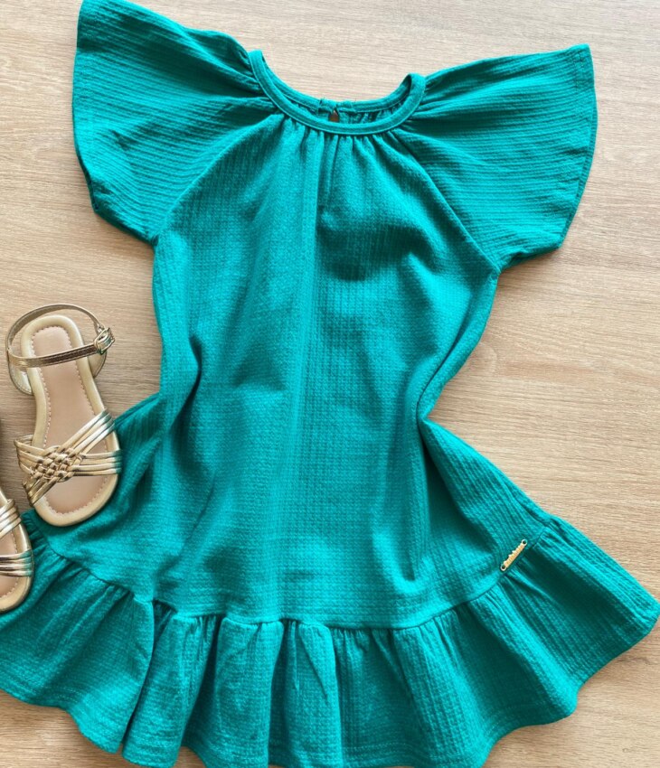 fernandaramoskids com br Vestido Infantil Feminino Manga Curta Verde Água2