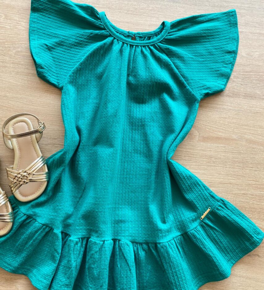 fernandaramoskids com br Vestido Infantil Feminino Manga Curta Verde Água2
