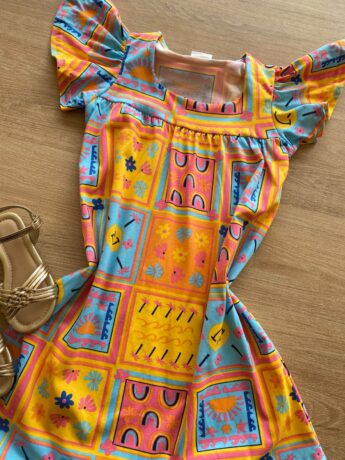 fernandaramoskids com br Vestido Infantil Feminino Rodado Manga Curta Estampado1
