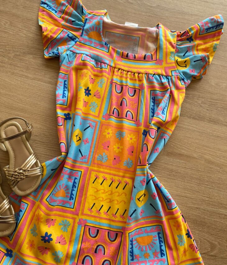 fernandaramoskids com br Vestido Infantil Feminino Rodado Manga Curta Estampado1