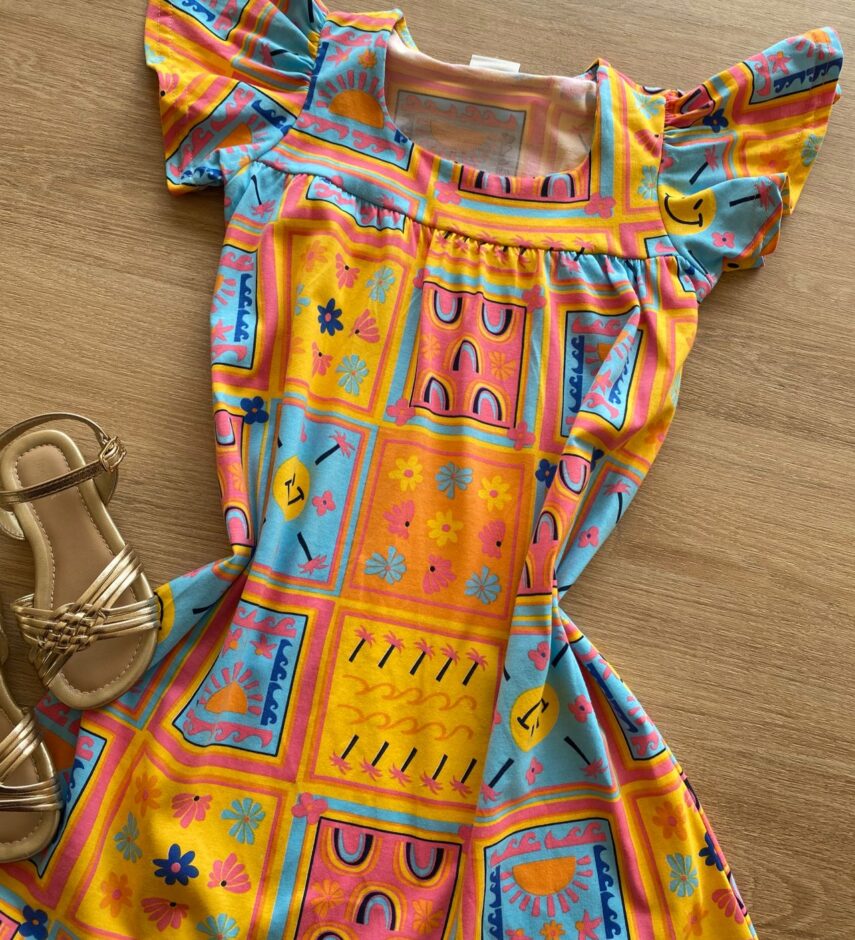 fernandaramoskids com br Vestido Infantil Feminino Rodado Manga Curta Estampado1