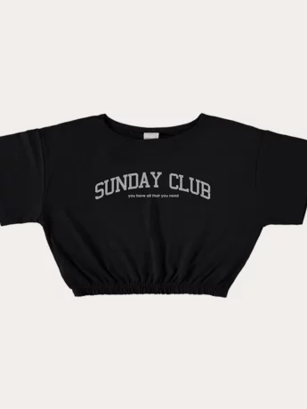 Blusa Cropped Infantil Feminina Sunday Club Preta Fernanda Ramos Kids