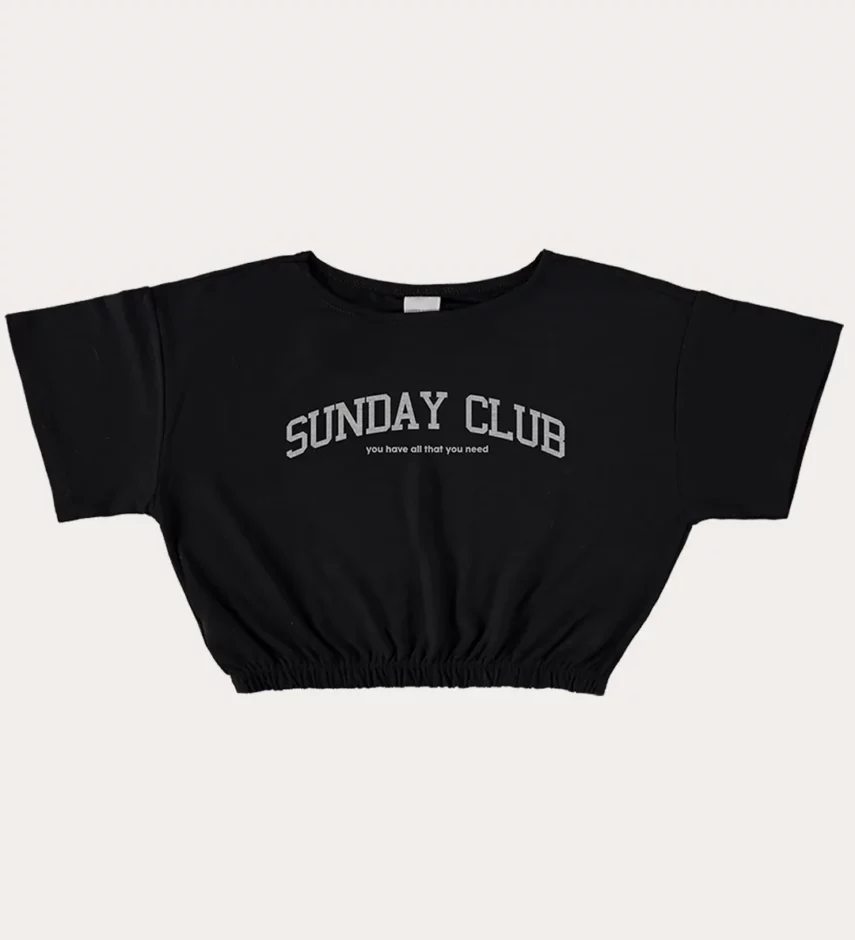 Blusa Cropped Infantil Feminina Sunday Club Preta Fernanda Ramos Kids