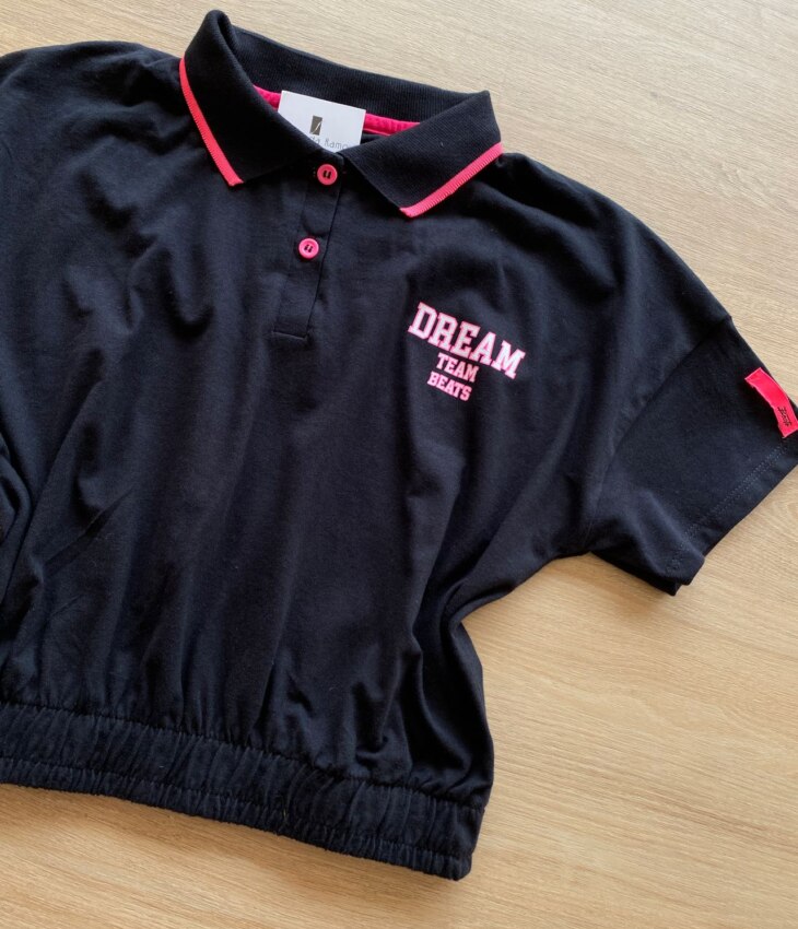 fernandaramoskids com br Blusa Cropped Gola Polo Feminina Juvenil Preta Dream Team1