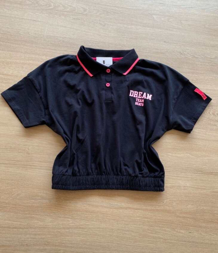 Blusa Cropped Gola Polo Feminina Juvenil Preta Dream Team Fernanda Ramos Kids