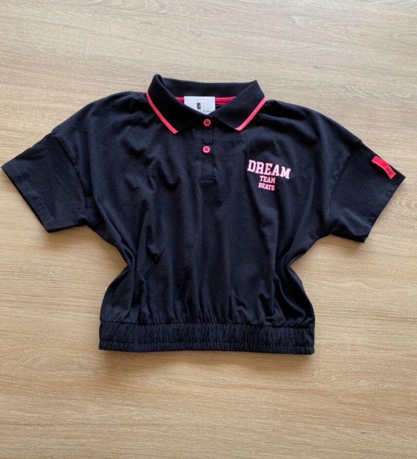 Blusa Cropped Gola Polo Feminina Juvenil Preta Dream Team Fernanda Ramos Kids