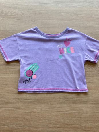 Blusa Cropped Manga Curta Infantil Feminina Nice Lilás Fernanda Ramos Kids