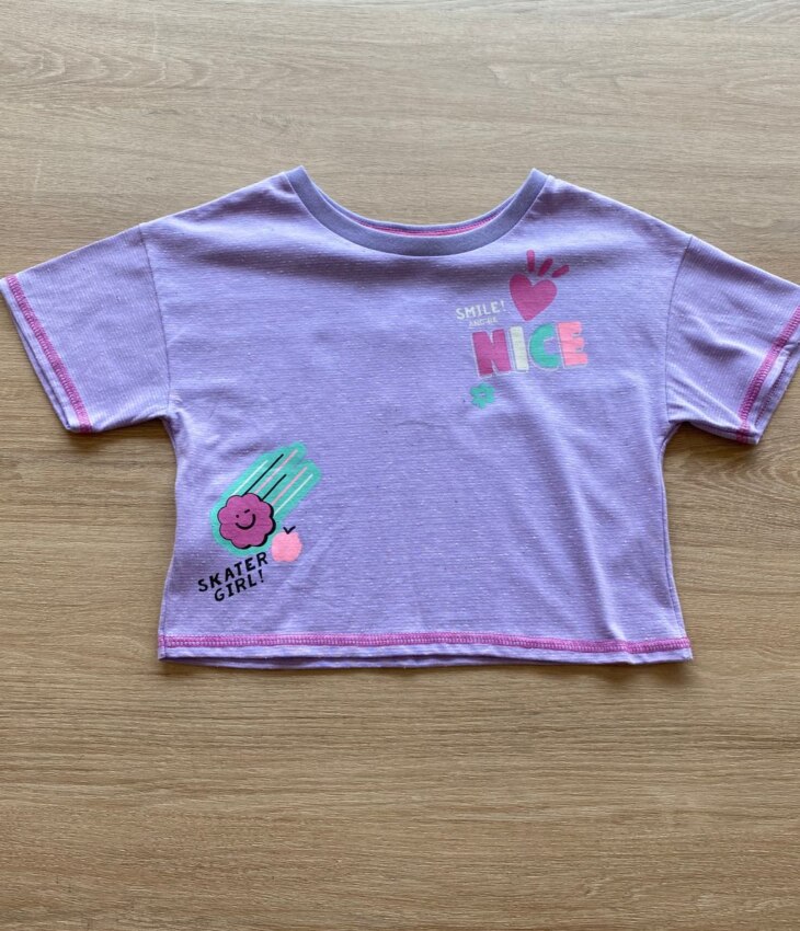 Blusa Cropped Manga Curta Infantil Feminina Nice Lilás Fernanda Ramos Kids