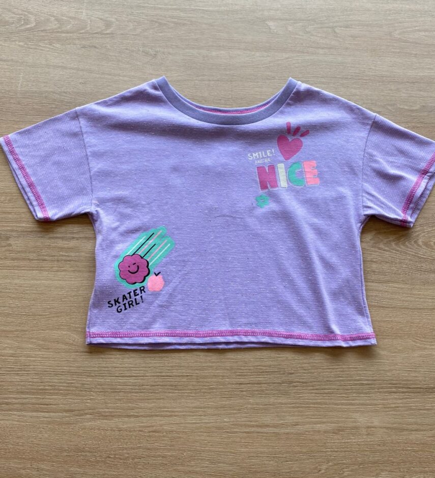 Blusa Cropped Manga Curta Infantil Feminina Nice Lilás Fernanda Ramos Kids