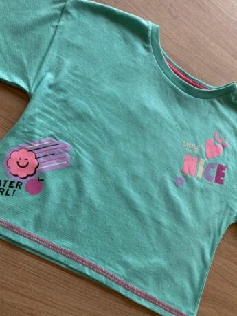 fernandaramoskids com br Blusa Cropped Manga Curta Infantil Feminina Nice Verde Água1