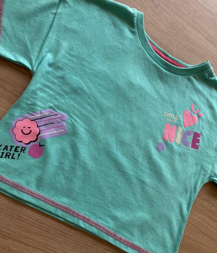 fernandaramoskids com br Blusa Cropped Manga Curta Infantil Feminina Nice Verde Água1