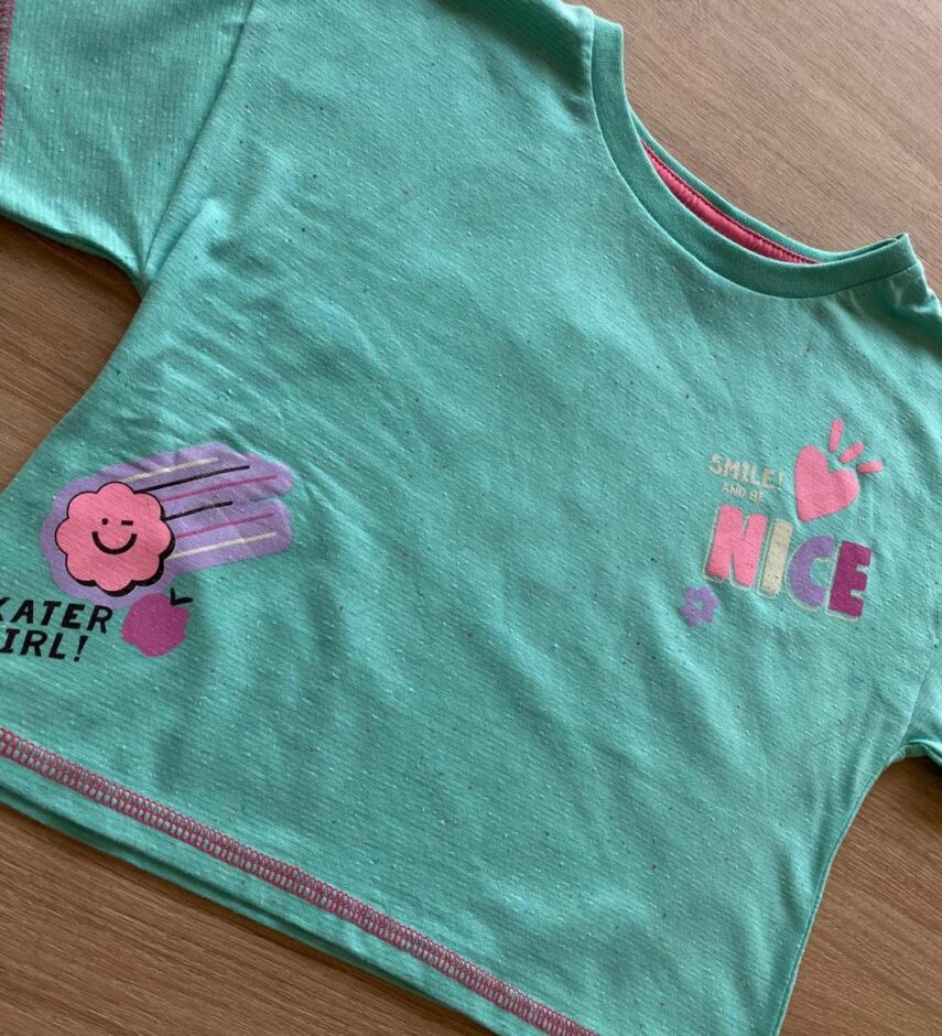 fernandaramoskids com br Blusa Cropped Manga Curta Infantil Feminina Nice Verde Água1