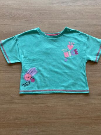 Blusa Cropped Manga Curta Infantil Feminina Nice Verde Água Fernanda Ramos Kids